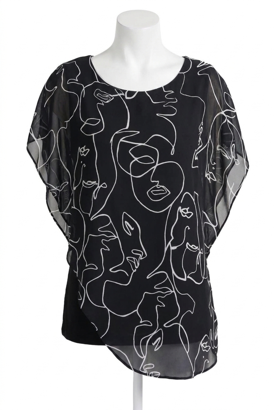 NEW JOSEPH RIBKOFF face time print overlay top in black/vanilla